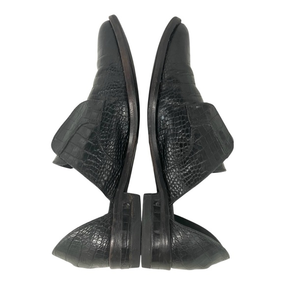 Freda Salvador Black Leather Croc Embossed D'Orsay Slip On Loafer Flat Women 7.5 - Picture 12 of 15
